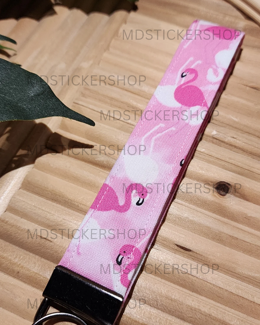Flamingo Print Fabric Keychain, Key Fob