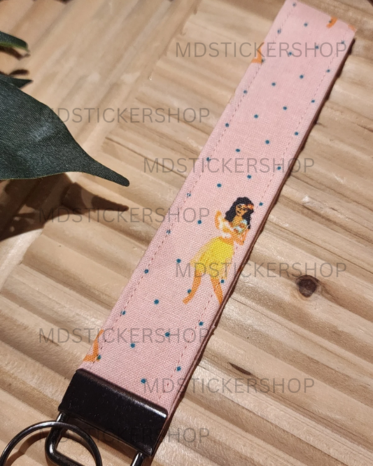 Hula Dancer Print Fabric Keychain, Key Fob