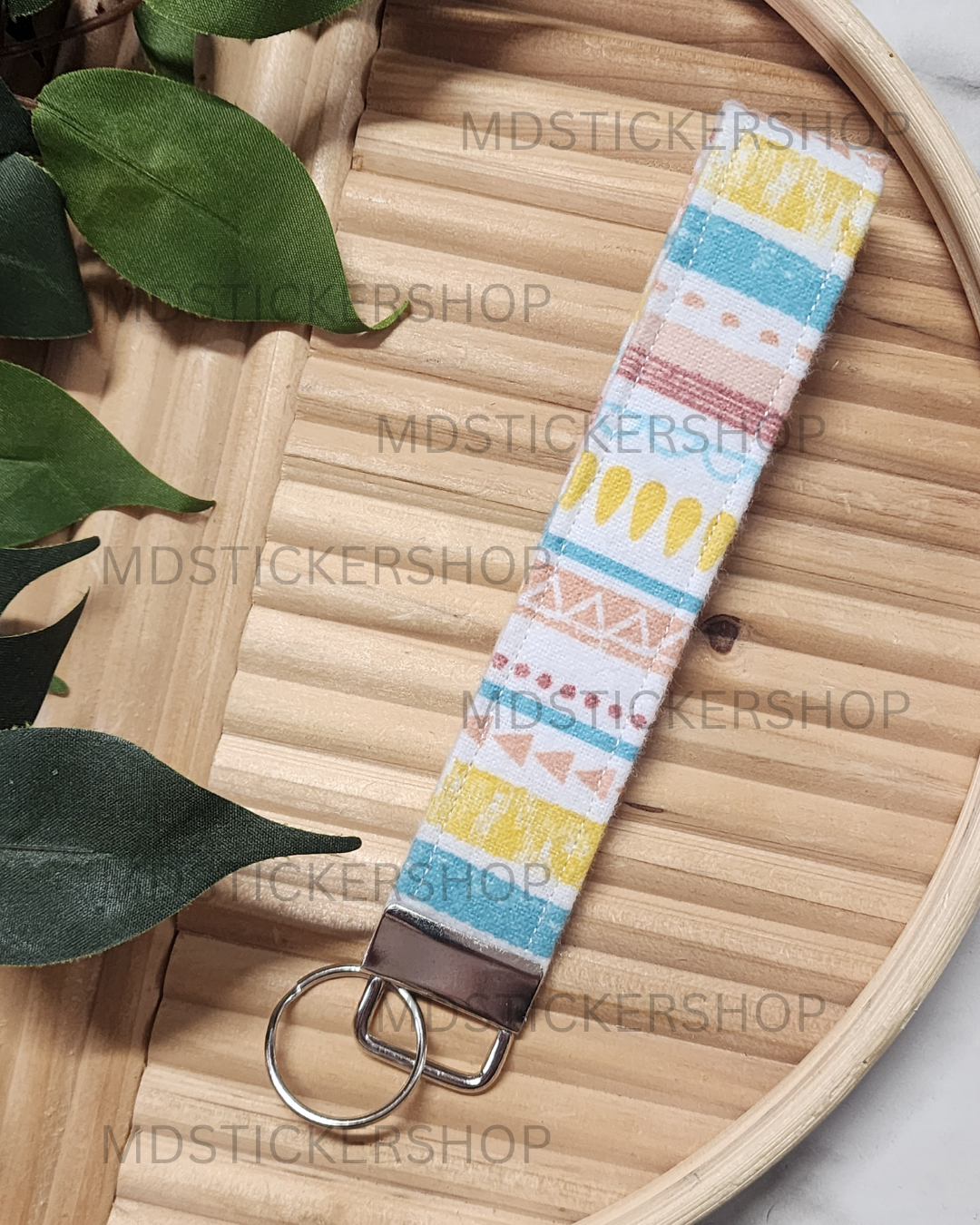 Darcy Stripe Print Fleece Fabric Keychain, Key Fob