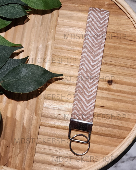 Brown Zig Zag Print Fabric Keychain, Key Fob