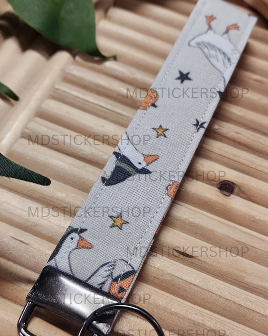 Spooky Goose Print Fabric Keychain, Key Fob