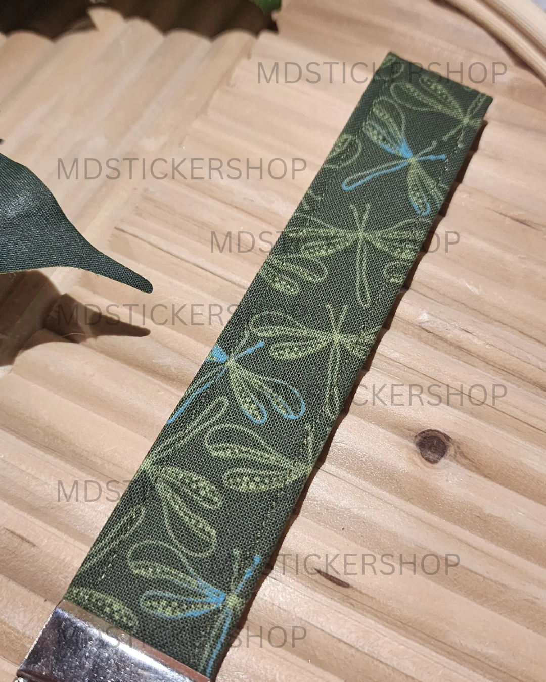 Green Dragonfly Print Fabric Keychain, Key Fob