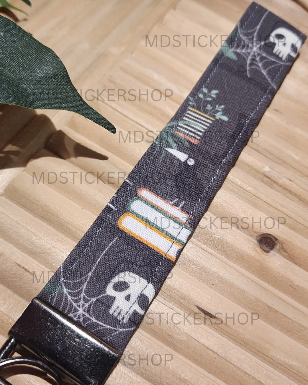 Spooky Book Print Fabric Keychain, Key Fob