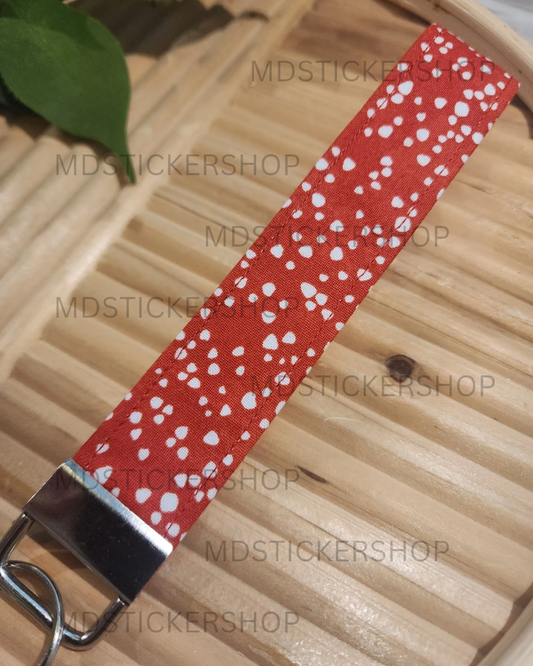 Red Dot Print Fabric Keychain, Key Fob