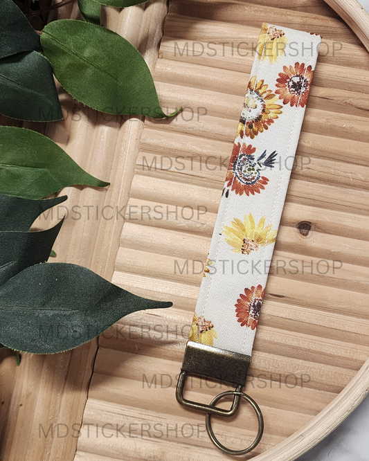 Harvest Floral Print Fabric Keychain, Key Fob