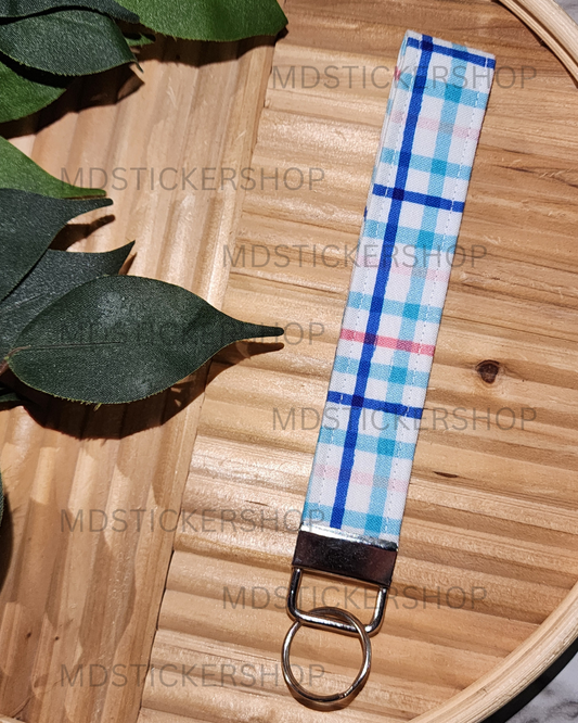 Bright Plaid Print Fabric Keychain, Key Fob