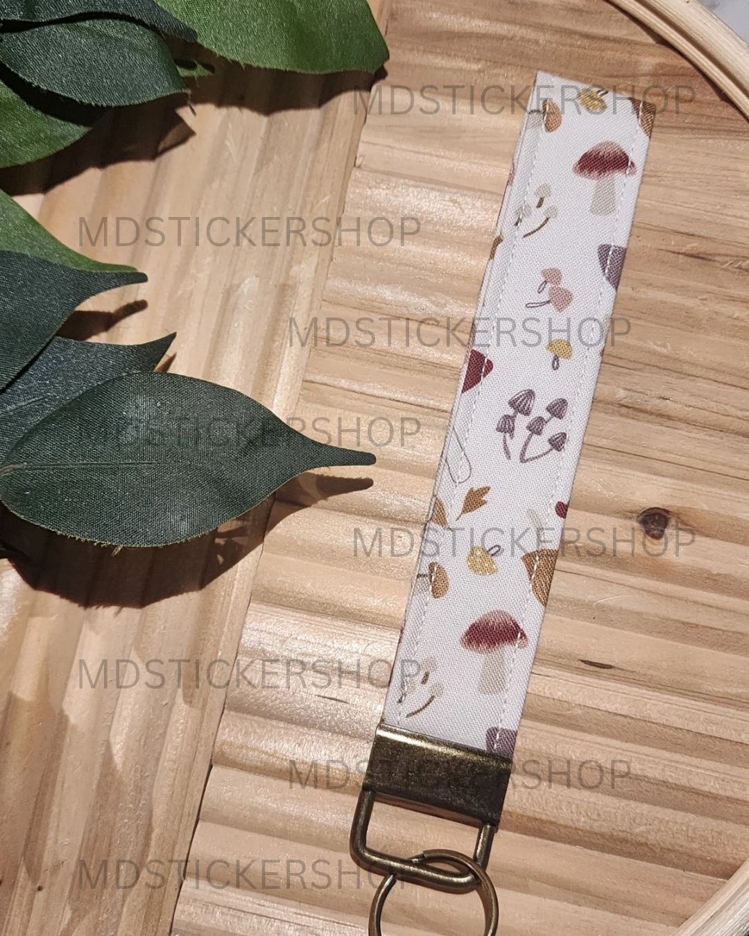 Cream of Mushroom Print Fabric Keychain, Key Fob