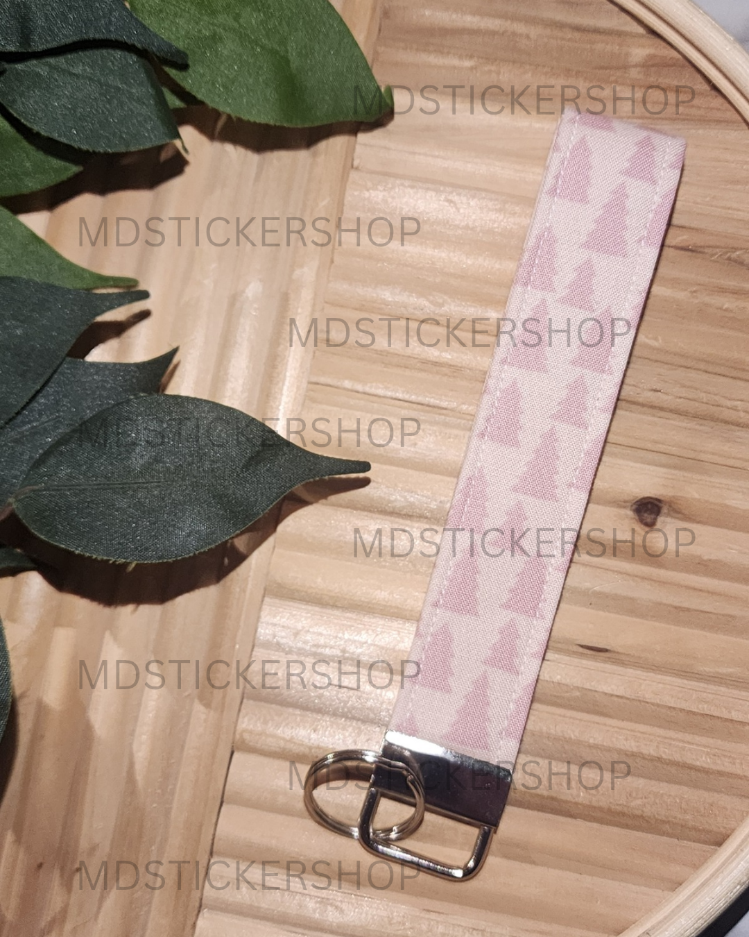 Pink Tree Print Fabric Keychain, Key Fob