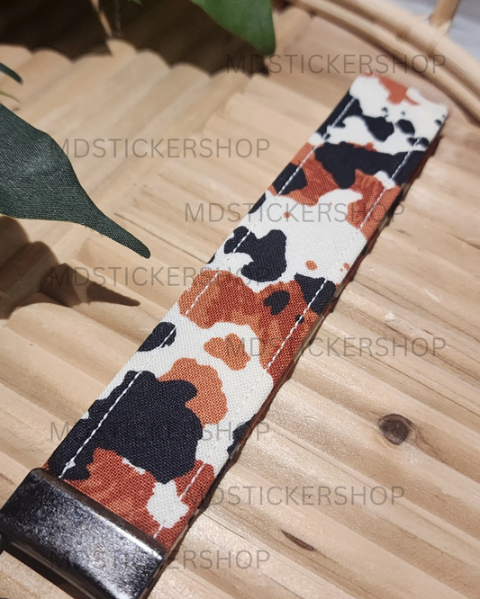 Brown & Black Cow Print Fabric Keychain, Key Fob