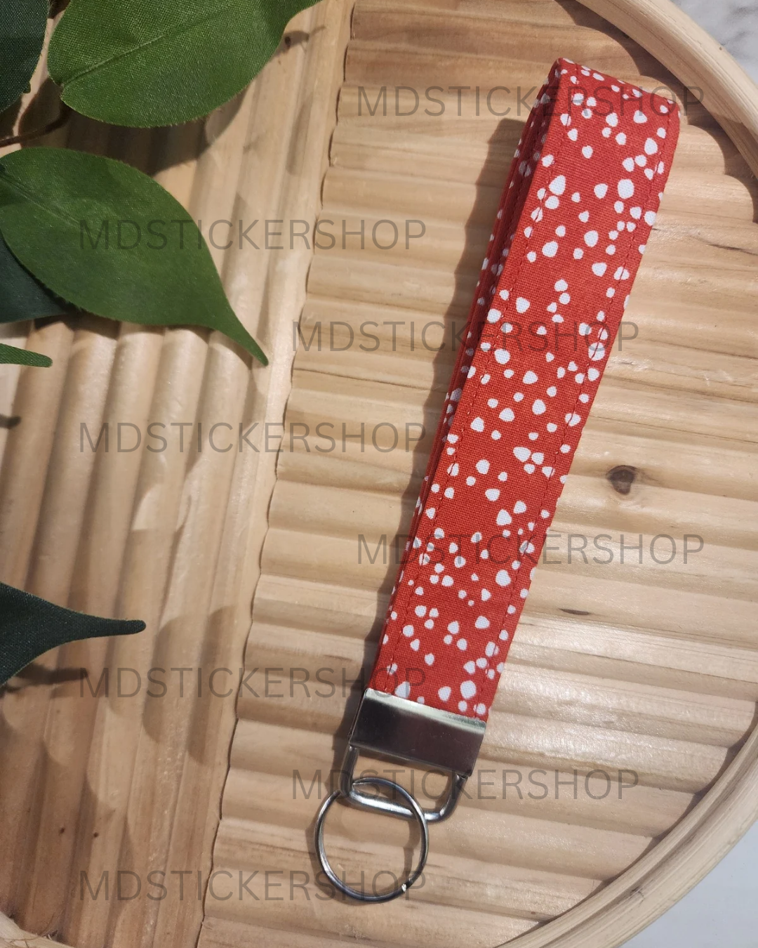 Red Dot Print Fabric Keychain, Key Fob