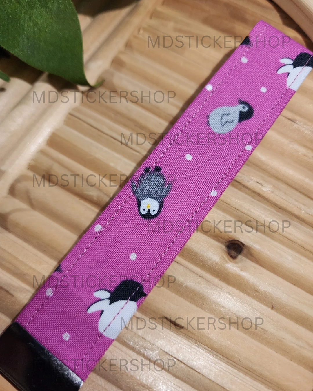 Pink Penguin Print Fabric Keychain, Key Fob