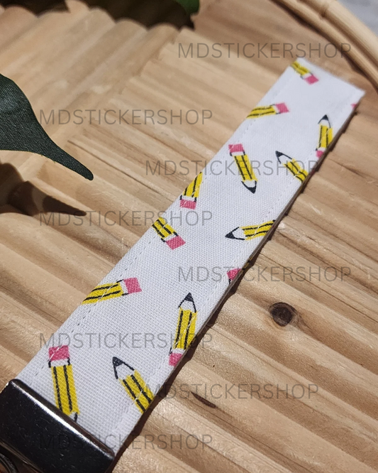 Pencil Print Fabric Keychain, Key Fob
