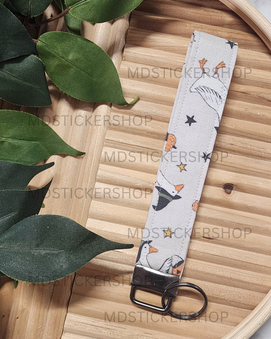 Spooky Goose Print Fabric Keychain, Key Fob