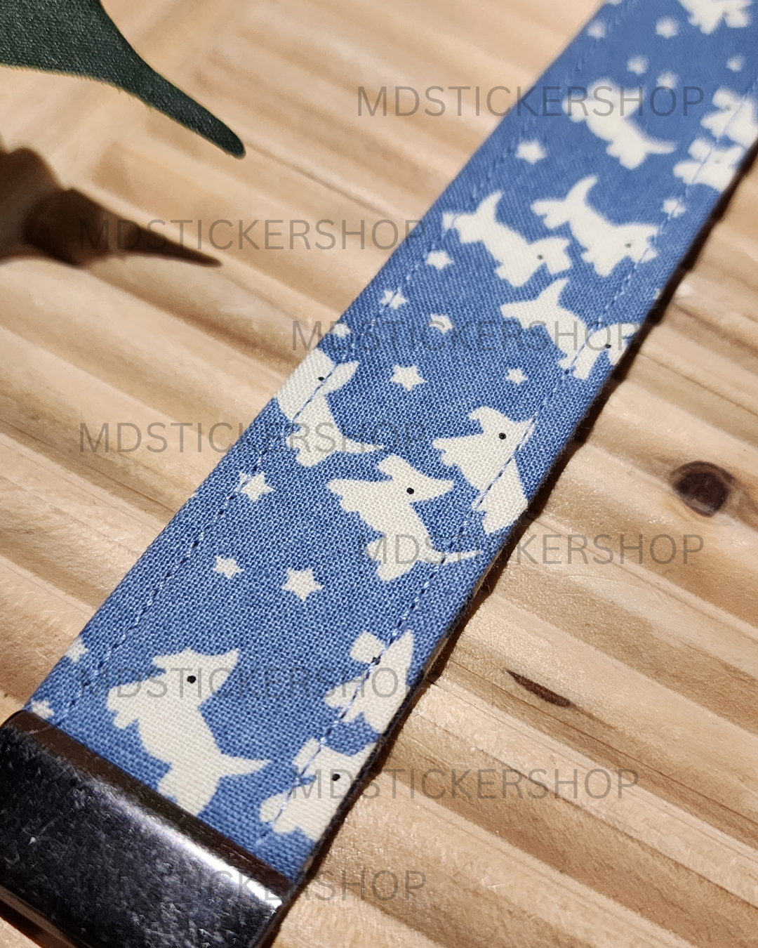 Blue Pup Print Fabric Keychain, Key Fob