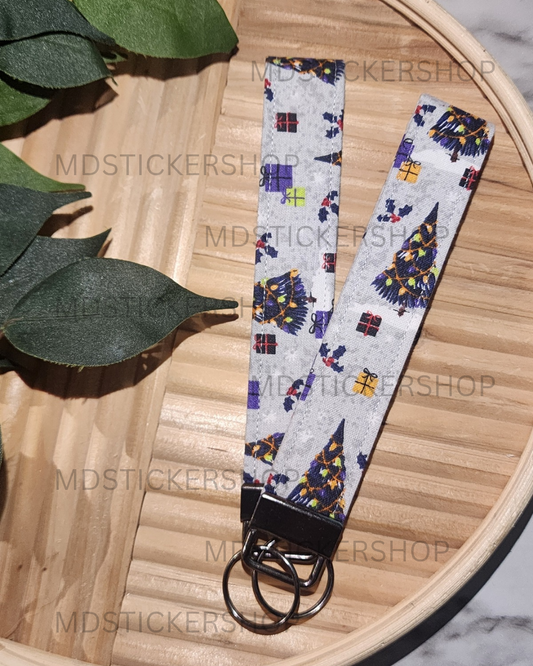 Spooky Christmas Print Fabric Keychain, Key Fob