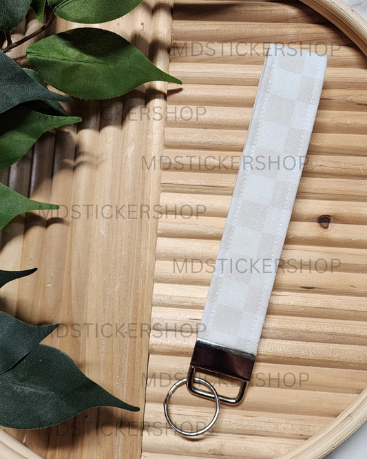 Natural Check Print Fabric Keychain, Key Fob