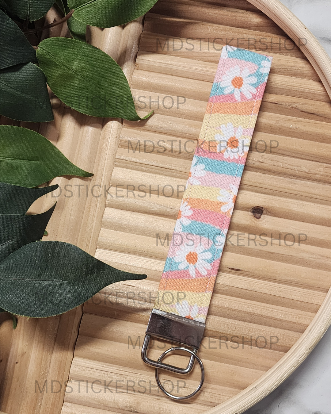 Groovy Floral Print Fabric Keychain, Key Fob