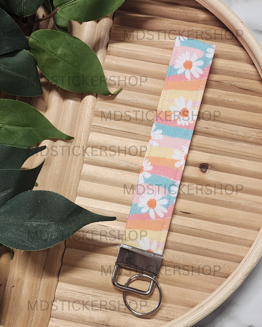 Groovy Floral Print Fabric Keychain, Key Fob