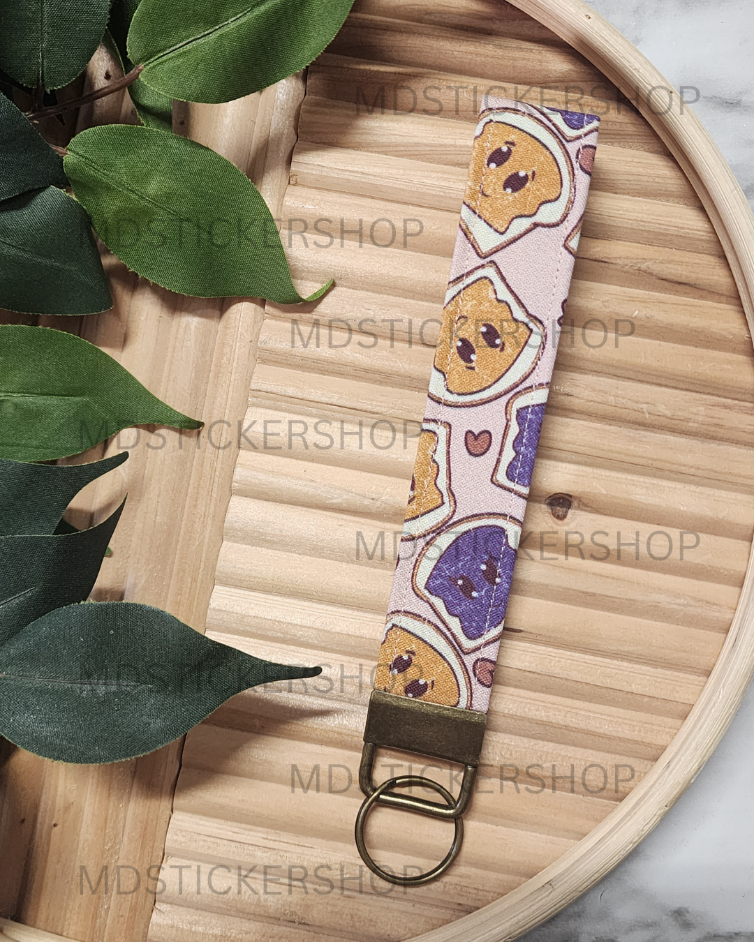 PB&J Cartoon Print Fabric Keychain, Key Fob