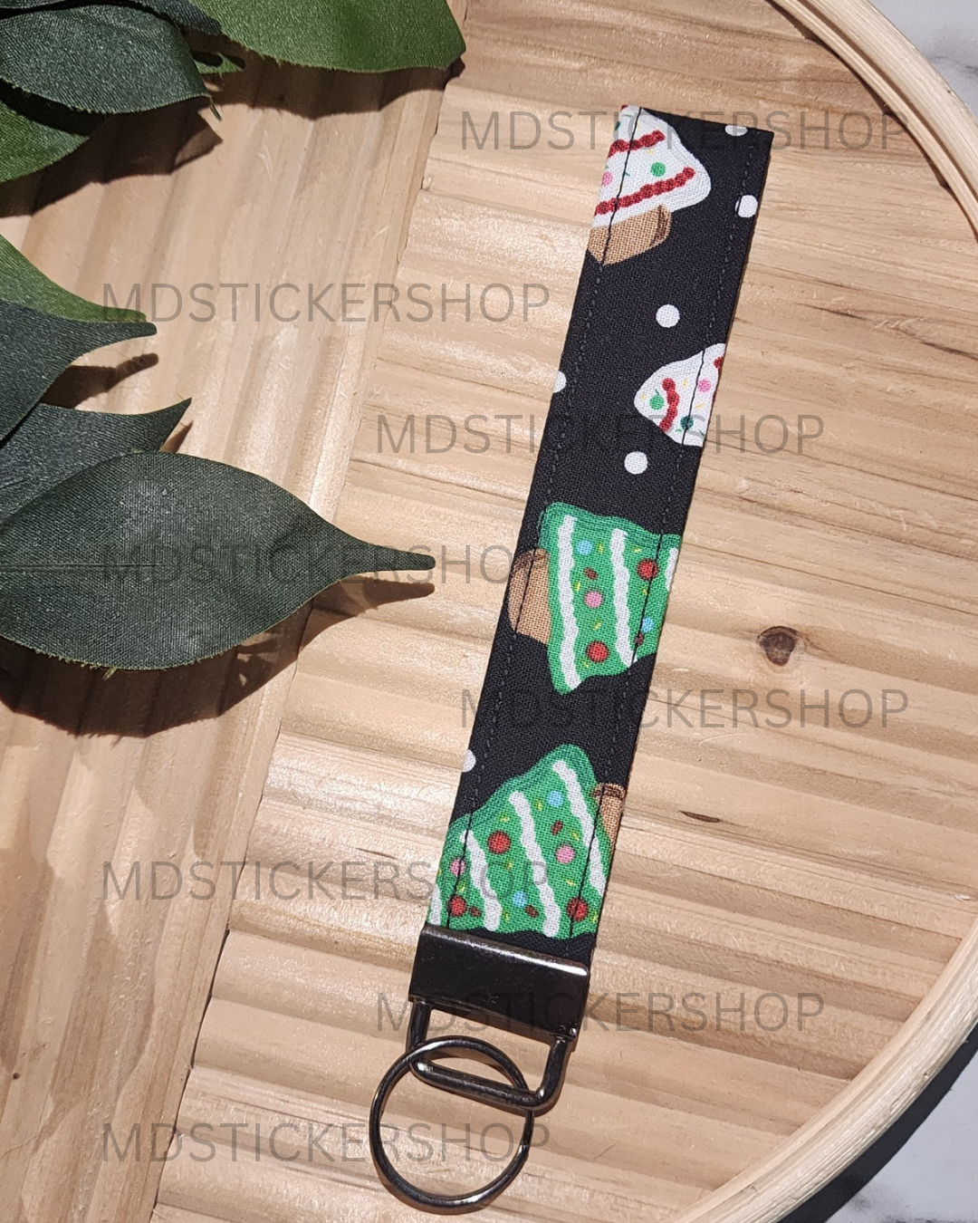 Christmas Tree Cake Print Fabric Keychain, Key Fob