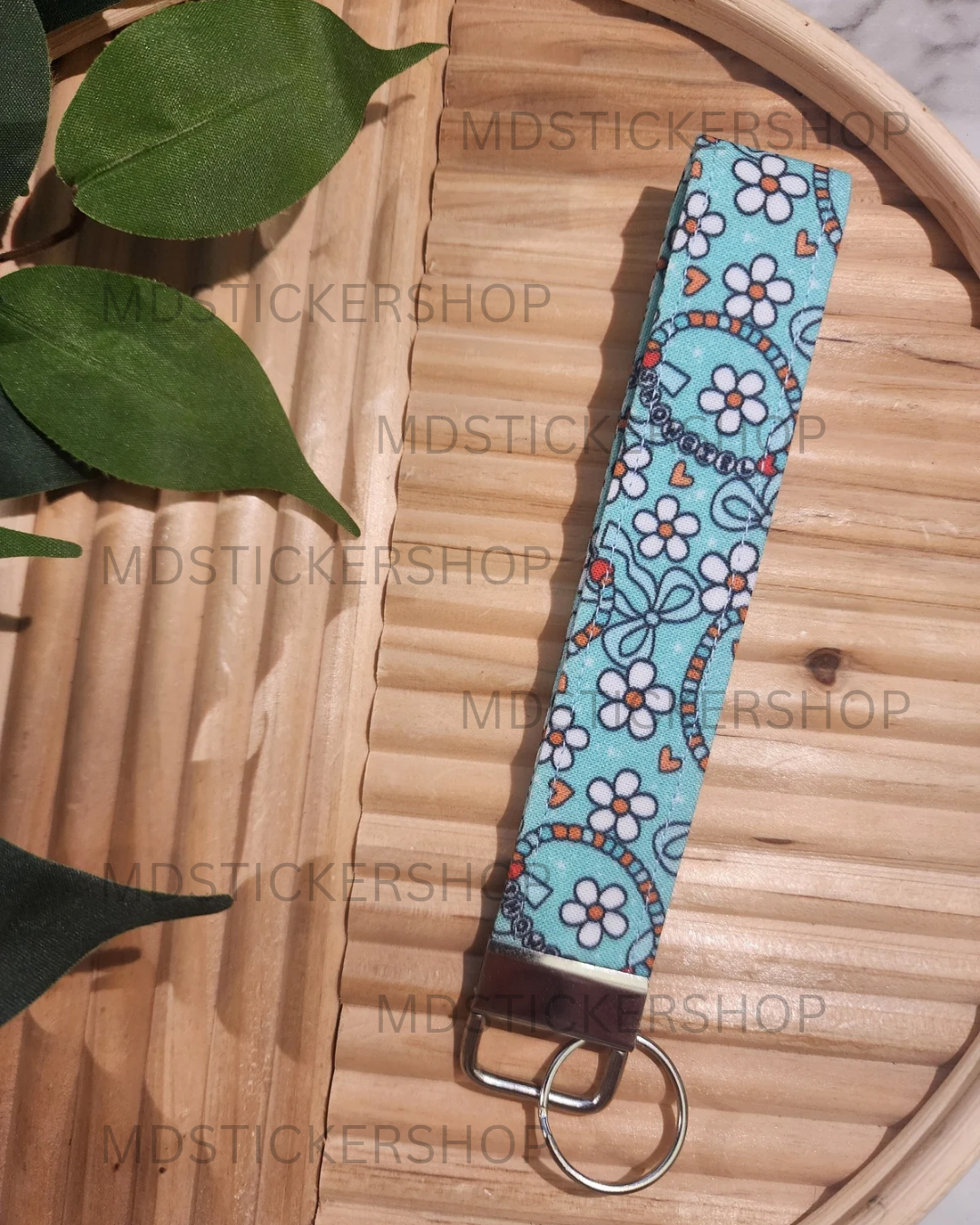 Showgirl Friendship Bracelets in Mint Print Fabric Keychain, Key Fob