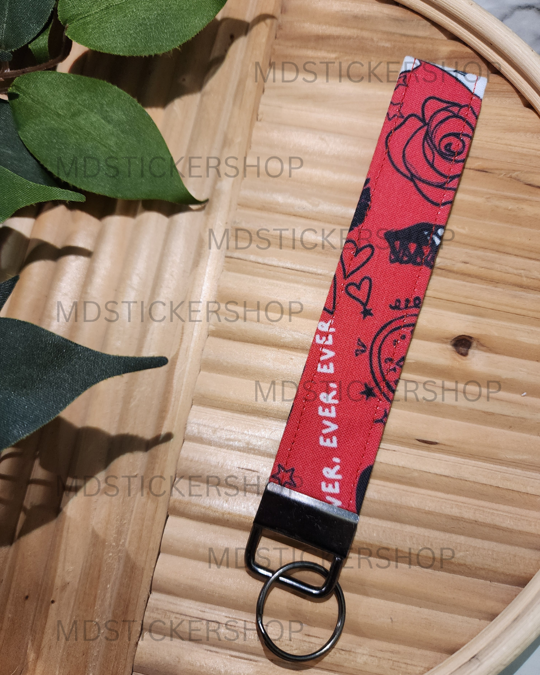 RED Print Fabric Keychain, Key Fob