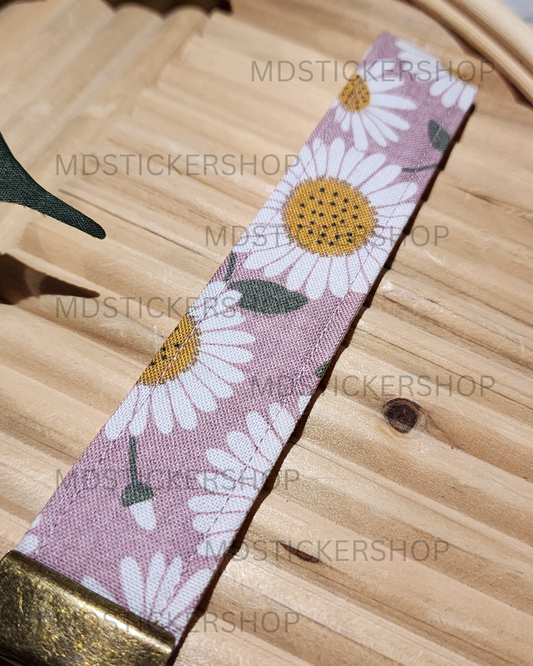 Mauve Sunflower Print Fabric Keychain, Key Fob