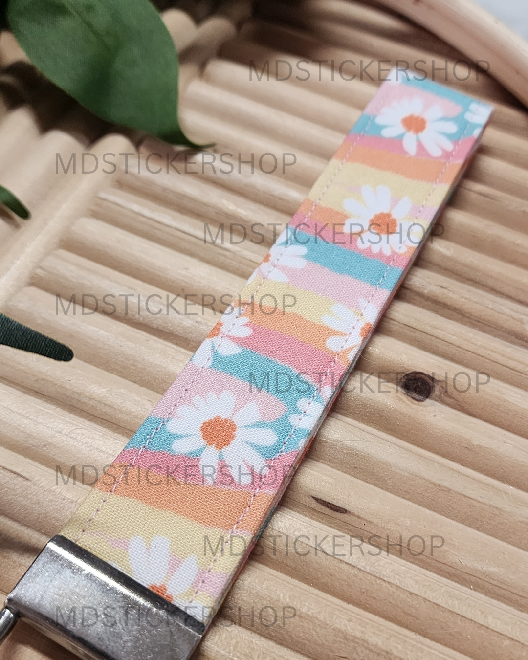 Groovy Floral Print Fabric Keychain, Key Fob