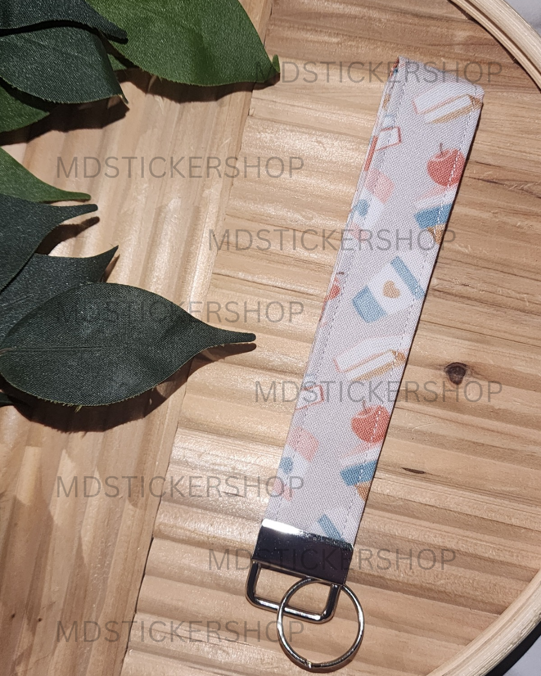Teacher Coffee Print Fabric Keychain, Key Fob