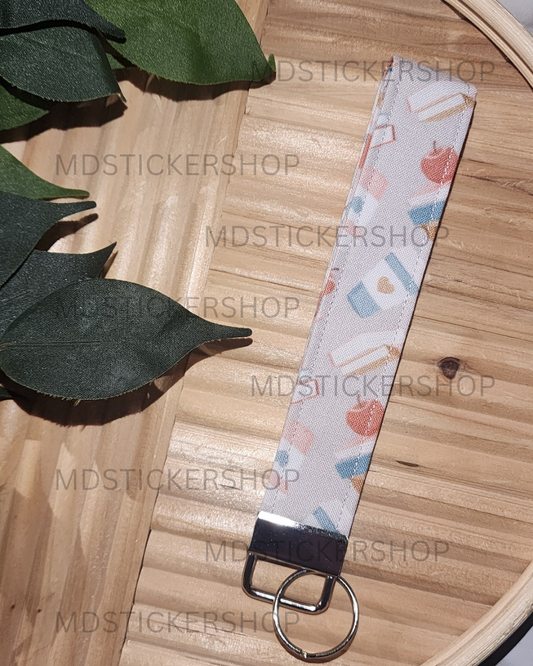 Teacher Coffee Print Fabric Keychain, Key Fob