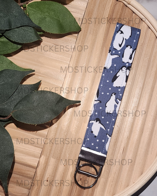 Penguin Print Fabric Keychain, Key Fob