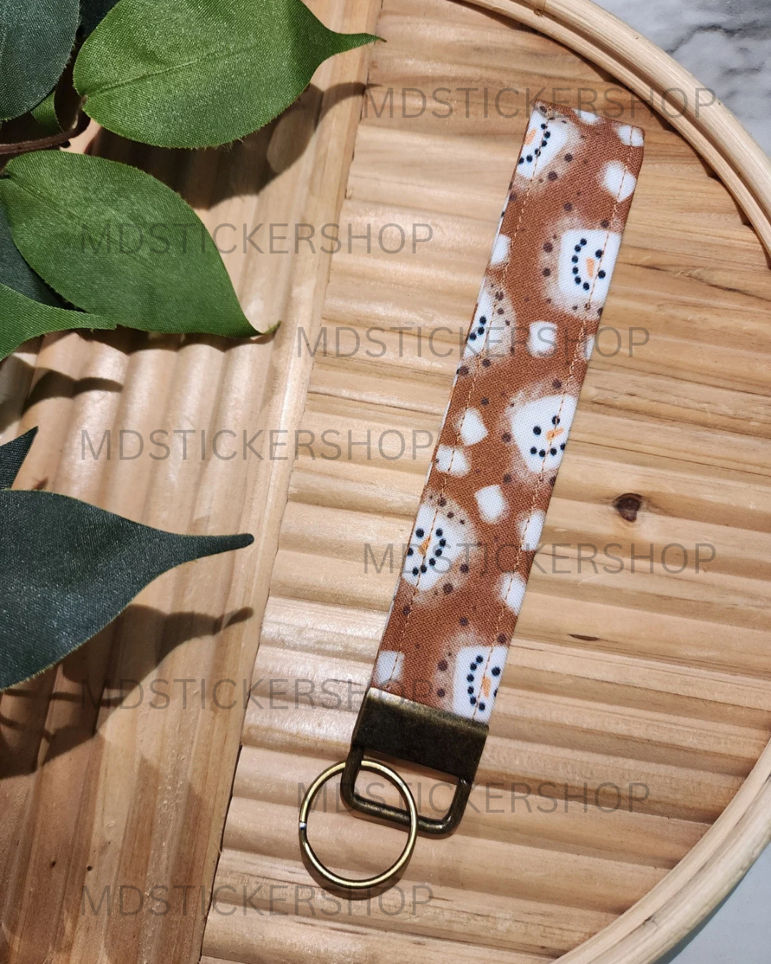 Snowman Hot Cocoa Print Fabric Keychain, Key Fob
