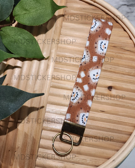 Snowman Hot Cocoa Print Fabric Keychain, Key Fob