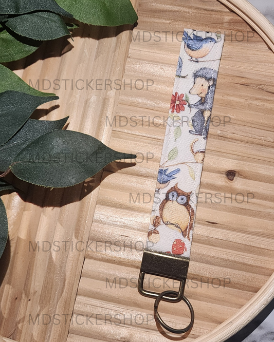 Forest Friends Print Fabric Keychain, Key Fob