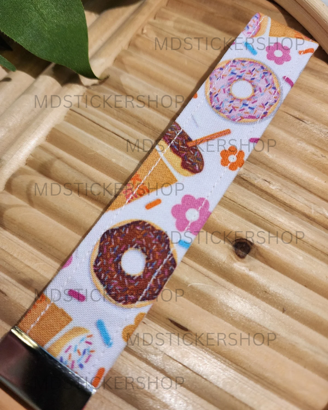 DD Coffee Print Fabric Keychain, Key Fob