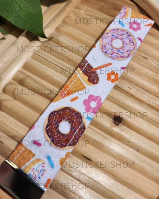 DD Coffee Print Fabric Keychain, Key Fob