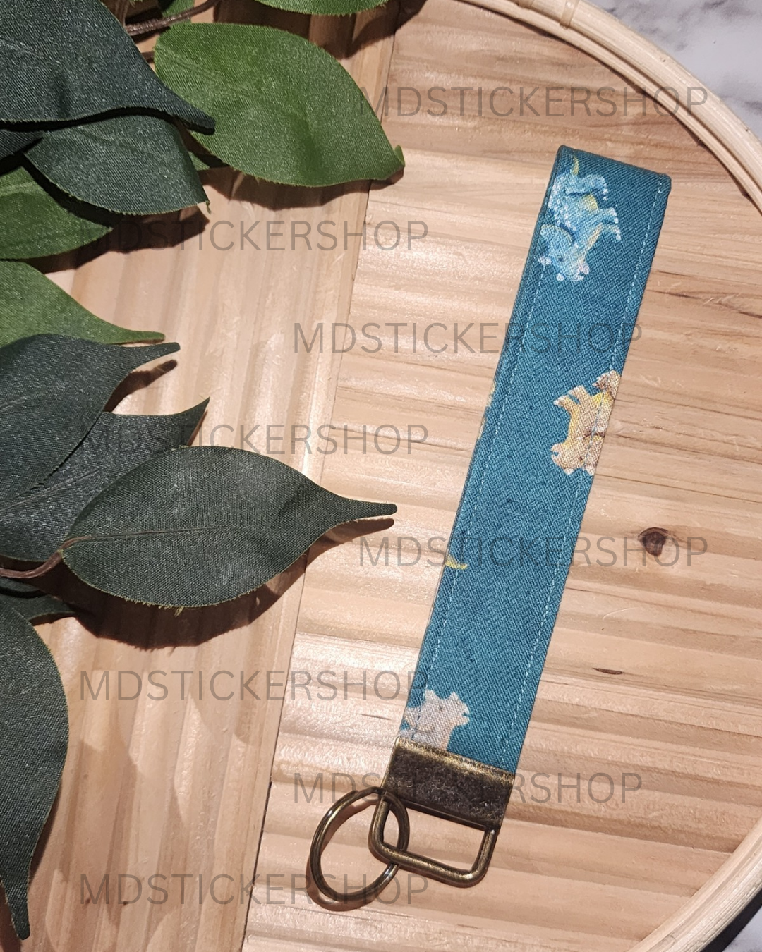 Triceratops Print Fabric Keychain, Key Fob