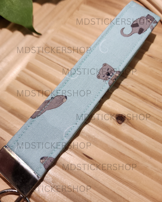 Otter Print Fabric Keychain, Key Fob