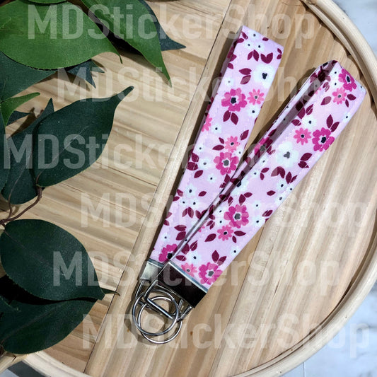 Pink Spring Floral Print Fabric Keychain
