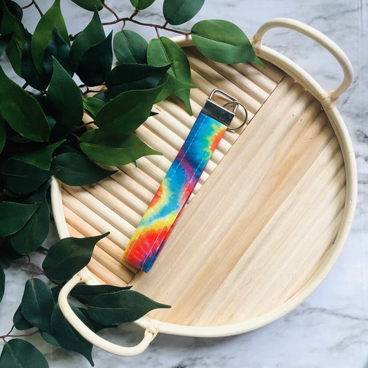 Rainbow Tie Dye Print Fabric Wristlet Keychain, Key Fob