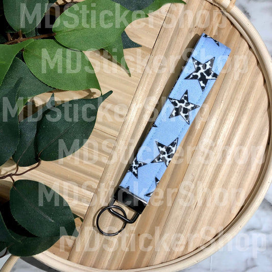 Cow Print Stars Print Fabric Keychain