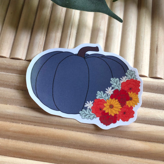 Navy Floral Pumpkin Vinyl Sticker
