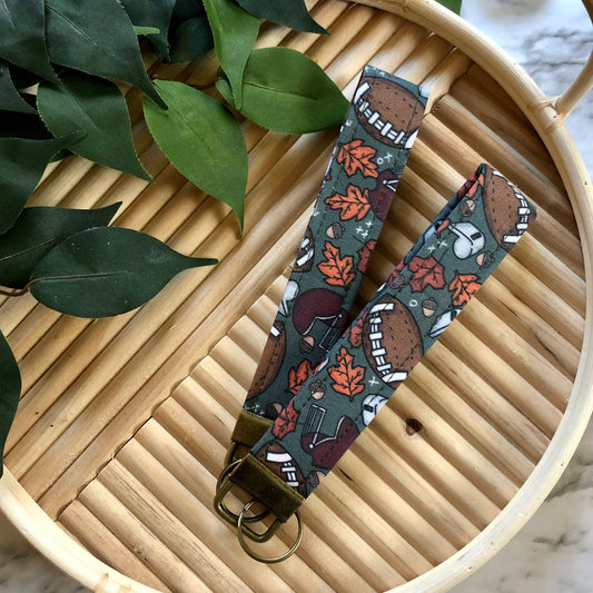 Fall Football Print Fabric Keychain, Key Fob