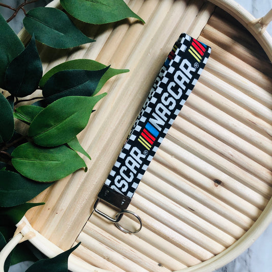 Black and White Checkered NASCAR Fabric Keychain, Key Fob