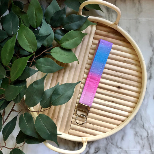 Pink, Blue, and Purple Ombré Ocean Print Fabric Keychain, Key Fob