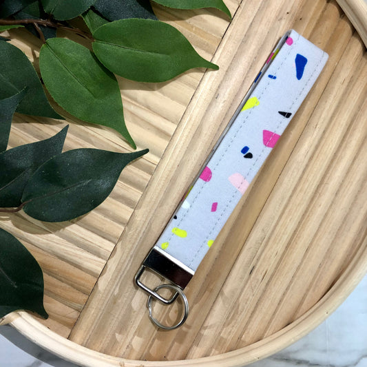 Neon Terrazzo Print Fabric Keychain, Key Fob