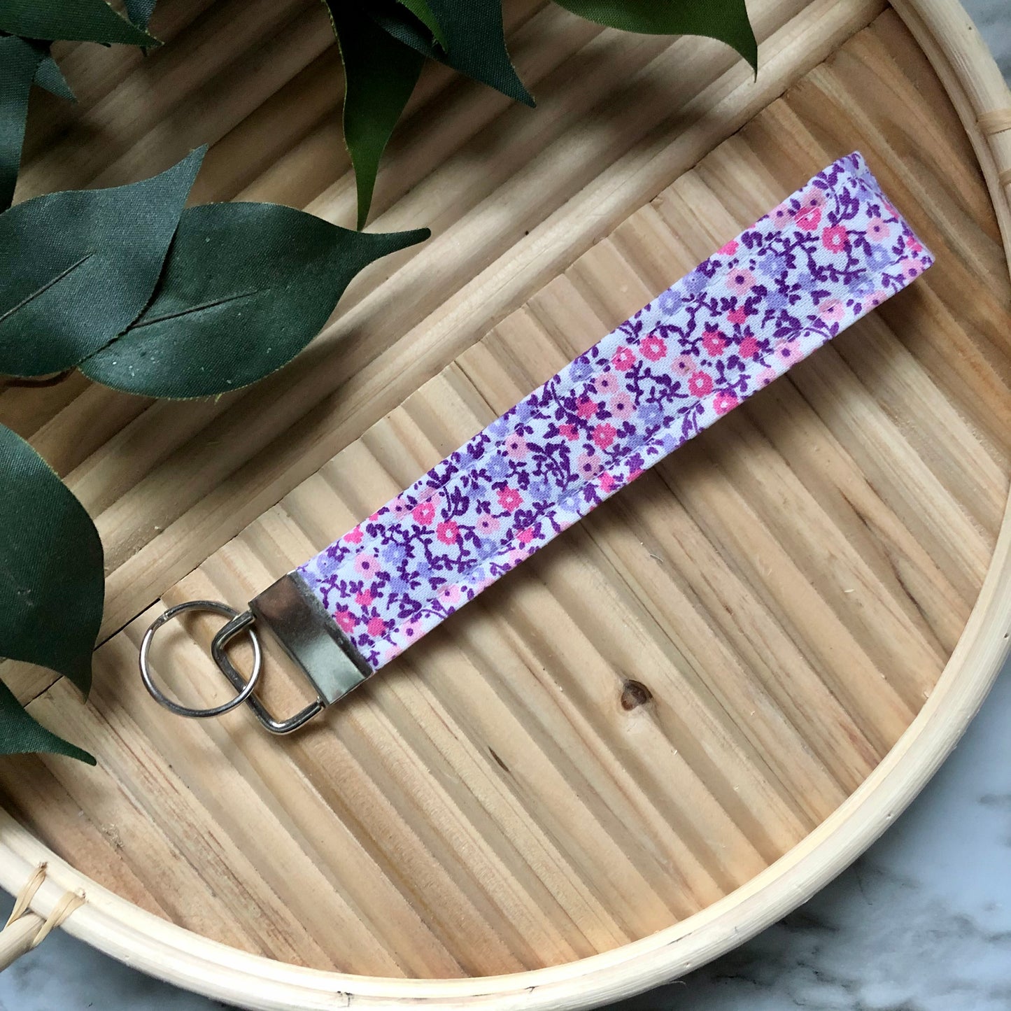 Itty Berry Floral Print Fabric Wristlet Keychain, Key Fob
