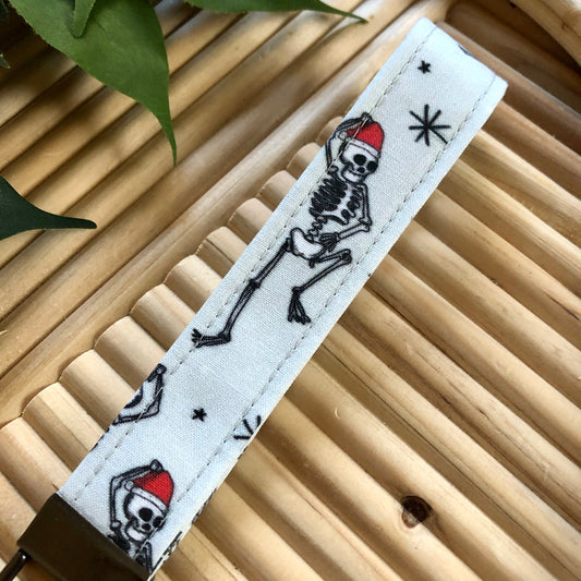 Santa Skellie Print Fabric Keychain, Key Fob