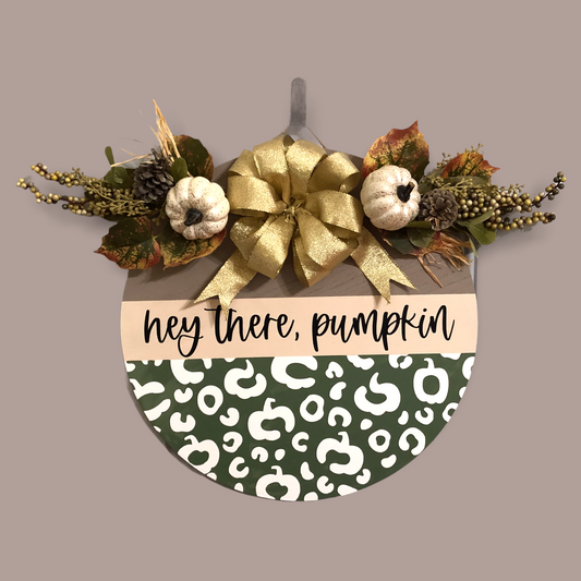 Hey There, Pumpkin Fall Door Hanger Sign, 18” Wood Door Hanger