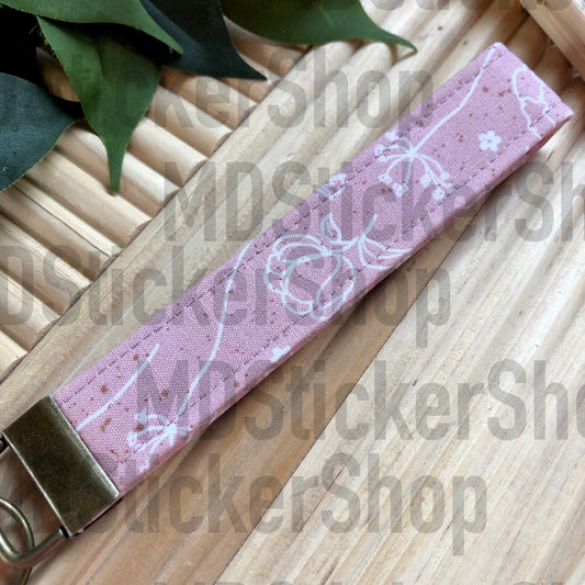 Mauve Floral Outline Print Fabric Keychain